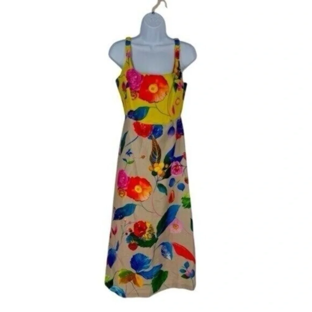 Tuckernuck Vivid Jardin Dominique Dress S Multi Yellow Floral Midi NWT